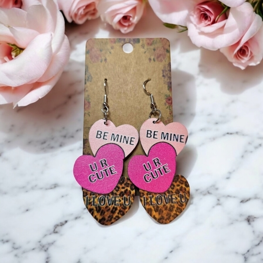 ✨️2 for $15✨️ NEW Valentines Day Heart Be Mine Animal‎ Print Fashion Earrings